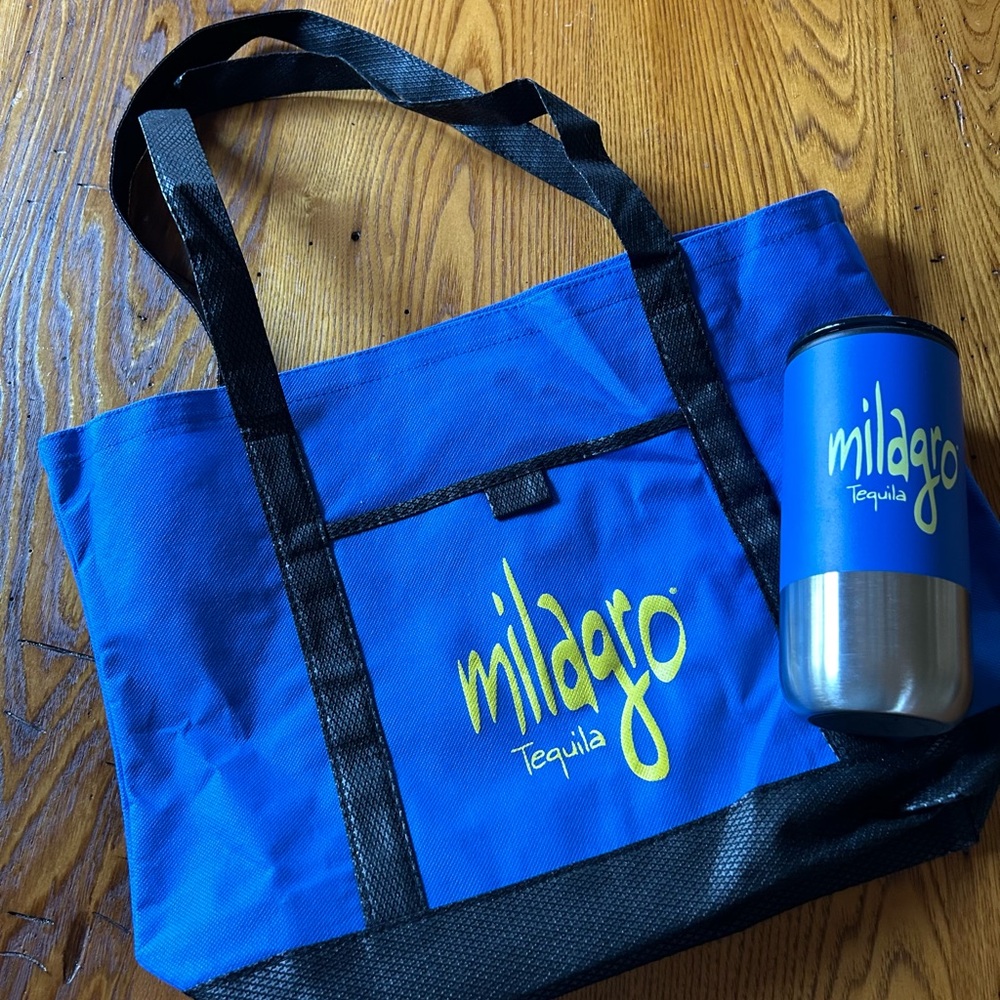 Milagro Tequila bag and travel mug